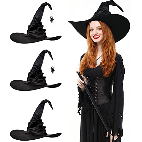 Masyrt 3 PCs Black Spider Bat Witch Hüte für Frauen und Mädchen Große Rauchhelte Kostümzubehör für Halloween -Party, Bühnenshow, Cosplay -Party (Durchschnittlicher Code) von Masyrt