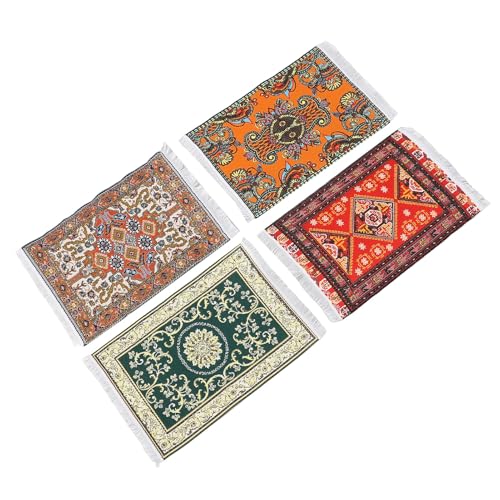 Masyrt 4PCS Vintage Miniature Dollhouse Teppiche 1:12 Blumenteppichset, Handgefertigte Mini -Teppiche für Puppenhausböden mit Quasten von Masyrt