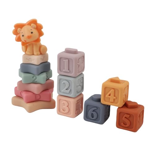 Masyrt Baby Blöcke Kleinkinder Bausteine Silikon Bausteine, Cartoon Löwe Weich Stapeln Baustein Spielzeug Pädagogisches Tier Kognitives Puzzle-Block Spielzeug für Kleinkinder von Masyrt