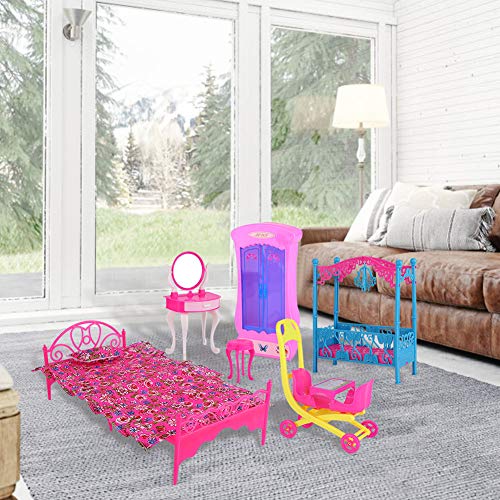 Masyrt Dollhouse Mirror Dollhouse Möbel Set Möbel Bett Puppen -up Tisch Garderobe (Schlafzimmeranzug ohne Puppen) von Masyrt