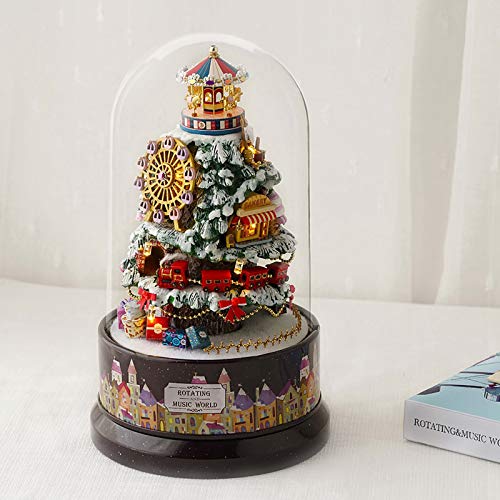 Masyrt House Music Box, Kreatives Hausmodell mit Rotierender Musikbox, Staubabdeckung, LED-Licht (B-030 EIS und Schneepark) von Masyrt
