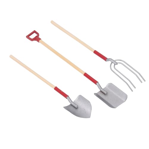 Masyrt Miniaturschaufel -Set, Dollhouse Gardening -Werkzeuge mit Pitchfork und Schaufel, Robuster Legierungs -Holzgriff Multi -Purpose -Gartenwerkzeuge für Miniaturszenen, Fotografie von Masyrt
