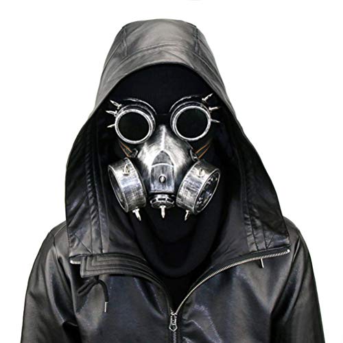 Masyrt Retro-Steampunk-Gasmaske mit Schutzbrille,Steampunk-Gasmaske, Retro-Gothic-Punk-Zombie-Soldaten Schädel Masken,Wind Dicht Atmungsaktiv für Halloween-Karneval-Kostüm Partys (Silber) von Masyrt