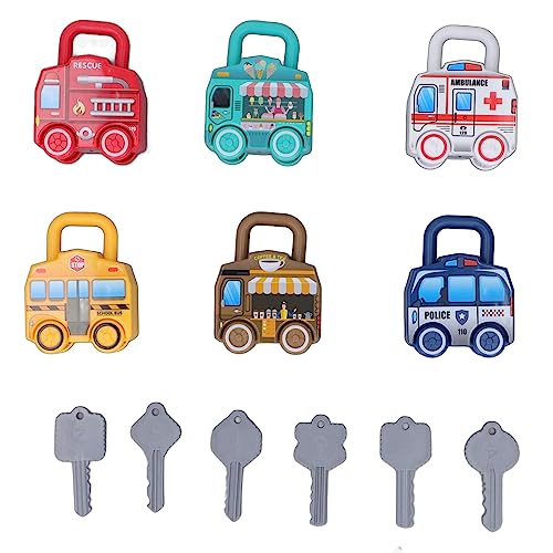 Masyrt Schloss-Schlüssel-Autospielzeug,Vorhängeschloss in Autoform Zahlen Passendes Zählspielzeug, Früherziehung Interessantes Cartoon-Sensory-Keys-Autospielzeug für Junge und Mädchen Masyrt Schloss-Schlüssel-Autospielzeug,Vorhängeschloss in Autoform Zahlen Passendes Zählspielzeug, Früherziehung Interessantes Cartoon-Sensory-Keys-Autospielzeug für Junge und Mädchen von Masyrt