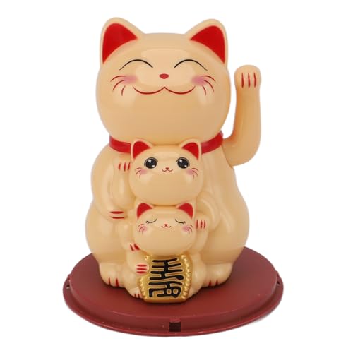Masyrt Solar Powered Smiling Cat Ornament, Lucky Fortune Cat Weaving Arm, Glück und Glücks Ornament für Car Desktop, Solarenergiedekoration, Keine Batterien Erforderlich (Gelb) von Masyrt