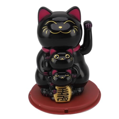 Masyrt Solar Powered Smiling Cat Ornament, Lucky Fortune Cat Weaving Arm, Glück und Glücks Ornament für Car Desktop, Solarenergiedekoration, Keine Batterien Erforderlich (Schwarz) von Masyrt