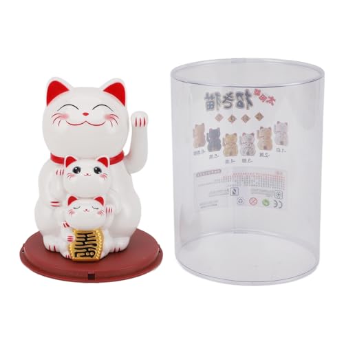 Masyrt Solar Powered Smiling Cat Ornament, Lucky Fortune Cat Weaving Arm, Glück und Glücks Ornament für Car Desktop, Solarenergiedekoration, Keine Batterien Erforderlich (Weiß) von Masyrt