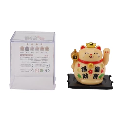 Masyrt Weaving Arm Fortune Cat, Solarpanel Spüren Glückliche Katzenverzierung 2 Zoll für Tischregal, Schreibtisch, Fenster, Auto -Armaturenbrett, Home Dekoration, Geben (Gelb) von Masyrt