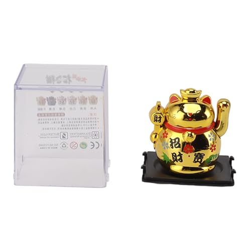 Masyrt Weaving Arm Fortune Cat, Solarpanel Spüren Glückliche Katzenverzierung 2 Zoll für Tischregal, Schreibtisch, Fenster, Auto -Armaturenbrett, Home Dekoration, Geben (Gold) von Masyrt