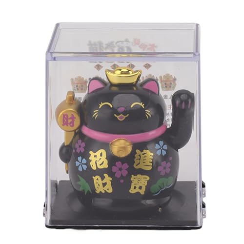 Masyrt Weaving Arm Fortune Cat, Solarpanel Spüren Glückliche Katzenverzierung 2 Zoll für Tischregal, Schreibtisch, Fenster, Auto -Armaturenbrett, Home Dekoration, Geben (Schwarz) von Masyrt