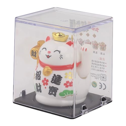 Masyrt Weaving Arm Fortune Cat, Solarpanel Spüren Glückliche Katzenverzierung 2 Zoll für Tischregal, Schreibtisch, Fenster, Auto -Armaturenbrett, Home Dekoration, Geben (Weiß) von Masyrt