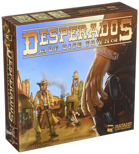 Matagot Desperados of Dice Town Gesellschaftsspiel, für 2 bis 4 Spieler, ab 8 Jahren, französische Version von Matagot