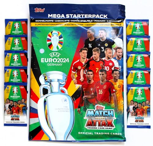 Topps Match Attax Euro 2024 - Mega Starterpack inkl. Limited Edition Ronaldo + Bellingham + 10 Booster von Match Attax