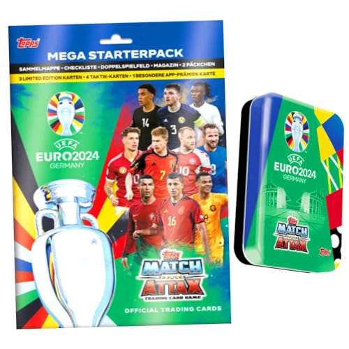 Topps UEFA Euro 2024 Trading Cards Germany Match Attax Karten - EM Sammelkarten - 1 Starter + 1 Mini TIN Grün von Match Attax