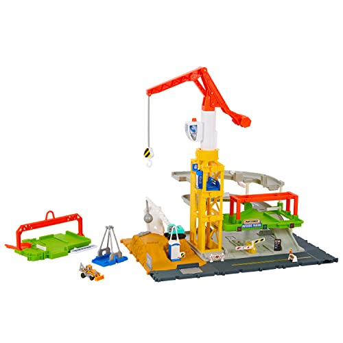 MATCHBOX Action Drivers - Baustellen-Spielset mit Licht- und Soundeffekten, Mega-Kran, Bagger, bewegliche Schranken, Aufzug, Mobile Toilettenkabine, für Kinder ab 3 Jahren, HPD63 von Matchbox