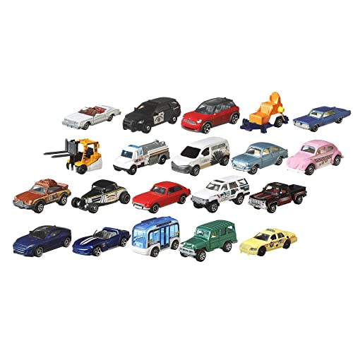 Matchbox FGM48-20er-Pack mit Poster, 1:64 Die-Cast Fahrzeuge Geschenkset, je 20 Spielzeugautos, zufällige Auswahl, für Sammler und Kinder ab 3 Jahren von Matchbox
