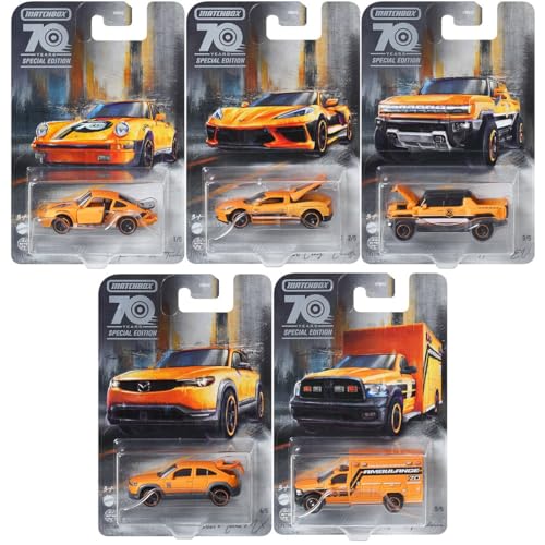 Matchbox 2023 70th Anniversary Special Edition Moving Parts Komplettes Set mit 5 Druckguss-Fahrzeugen von HMV12-956A Release Matchbox 2023 70th Anniversary Special Edition Moving Parts Komplettes Set mit 5 Druckguss-Fahrzeugen von HMV12-956A Release von Matchbox