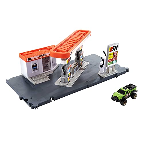 Matchbox GVY84 - Tankstellen Spielset mit 1 Fahrzeug im Maßstab 1:64 und interaktiven Zapfsäulen, mit anderen Sets kombinierbar, Spielzeug für Kinder ab 3 Jahren von Matchbox