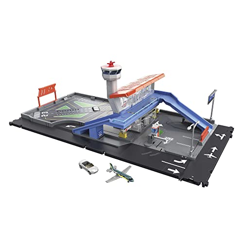 Matchbox HGC59 - Action Drivers Matchbox Flughafenabenteuer mit Lichtern, Geräuschen und beweglichen Teilen, 1 Fahrzeug und 1 Flugzeug, kombinierbar mit Anderen Sets, Geschenk für Kinder ab 3 Jahren von Matchbox
