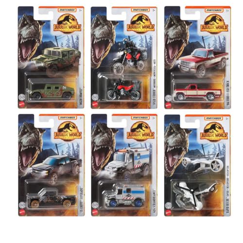Matchbox Jurassic World Dominion 2022 Komplettset mit 6 Druckguss-Fahrzeugen von FMW90-956P Release Bundle von Matchbox