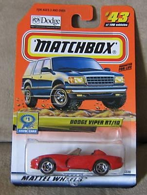 Mattel 2000 Matchbox Red Dodge Viper RT/10 #43 Maßstab 1:64 Druckguss Showcars von Matchbox