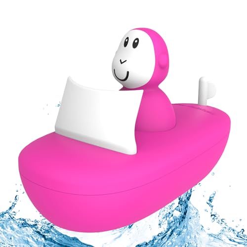 Matchstick Monkey Badezeit Boot Set - Baby Antimikrobielles Baby Badespielzeug Badewanne - leicht zu greifen - sensorisches Lernen - Set (1 Wackelfigur + 1 Boot) - ab 12 Monaten pink von Matchstick Monkey