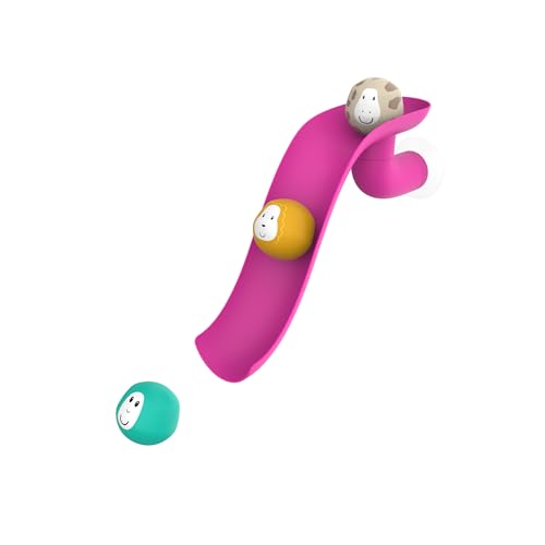Matchstick Monkey Badezeit Rutschset Baby Badespielzeug Kinder - 1 Rutsche und 3 lustige Tierkugeln - leicht zu greifen - ab 12 Monaten - pink von Matchstick Monkey