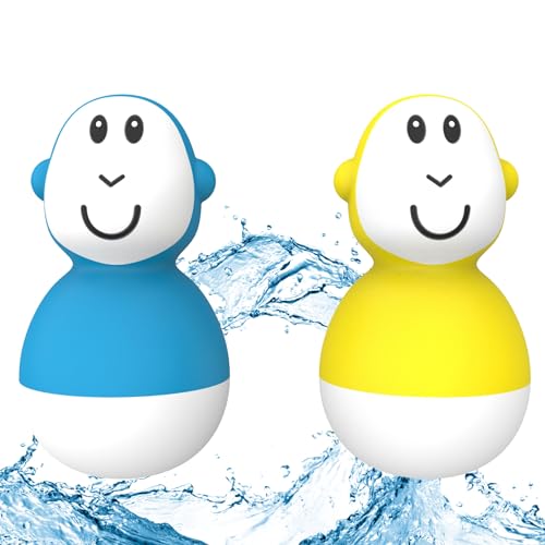 Matchstick Monkey Badezeit Baby Antimikrobielles Baby Badespielzeug Badewackel Wackelfiguren - sensorisches Lernen - leicht zu greifen - 2er Set - ab 12 Monaten blau & gelb von Matchstick Monkey