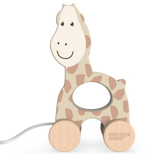 Matchstick Monkey Holzspielzeug Nachzieh Spielzeug mit Baumwollschnur - Gigi Giraffe - fördert Feinmotorik für stundenlangen Spielspaß - ab 12 Monaten - aus Buchenholz - Farben auf Wasserbasis von Matchstick Monkey