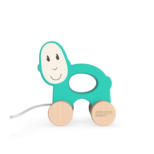 Matchstick Monkey Holzspielzeug Nachzieh Spielzeug mit Baumwollschnur - AFFE grün - fördert Feinmotorik für stundenlangen Spielspaß - ab 12 Monaten - aus Buchenholz - Farben auf Wasserbasis von Matchstick Monkey