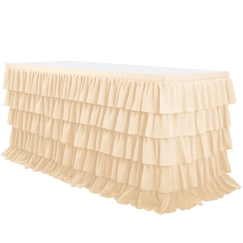 Mateju Tischrock Gestufte Rüschen Tischdekoration Hochzeit Tischrock Waschbare, Weihnachten Feiern Veranstaltungen Hochzeit Dekoration Party für Bankett Geburtstag (Beige,9FT/275x76cm) von Mateju