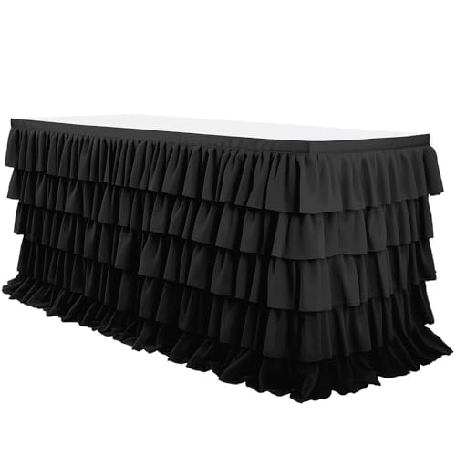 Mateju Tischrock Gestufte Rüschen Tischdekoration Hochzeit Tischrock Waschbare, Weihnachten Feiern Veranstaltungen Hochzeit Dekoration Party für Bankett Geburtstag (Schwarz,9FT/275x76cm) von Mateju