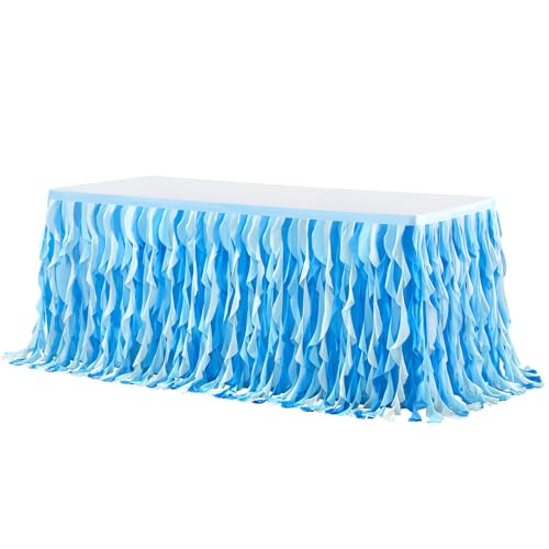 Mateju Tüll Tischrock Tischdekoration Hochzeit Tischrock Waschbare, Feiern Veranstaltungen Hochzeit Dekoration Party für Bankett Geburtstag (Blauverlauf,9FT/275x77cm) von Mateju