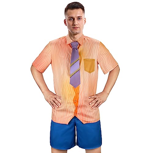 Herren Ele Wade Kostüm, Hemd, Shorts, Krawatte, Set, Wasserelement, Cosplay, Halloween, komplettes Set Outfits für Erwachsene, Orange Blau, XXL von Materuis