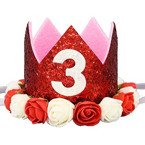 Maticr Glitzerndes Baby-Tiara für Mädchen, 1. 2. 3. Geburtstag, Blumenkrone, Prinzessin, Tiara, Kuchen, Smash, Foto-Requisite, rote Blume 3, 3–4 Jahre Maticr Glitzerndes Baby-Tiara für Mädchen, 1. 2. 3. Geburtstag, Blumenkrone, Prinzessin, Tiara, Kuchen, Smash, Foto-Requisite, rote Blume 3, 3–4 Jahre von Maticr