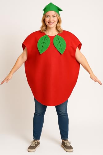 Matissa & Dad Apfelkostüm Erwachsene - Lustiges rotes Apfel-Kostüm für Männer und Frauen, Erwachsenen-Halloween-Naturanzug, albernes Essen für Erwachsene, Outfit für Partys, Halloween, Männer und von Matissa & Dad