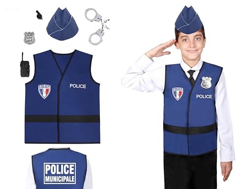 Matissa & Dad Französisches Polizisten-Kostüm und Zubehör-Set für Kinder, Jungen, Mädchen (große Größe (5–8 Jahre)) von Matissa & Dad