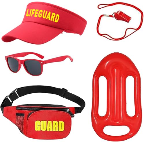 5 Stück Rettungsschwimmer Kostüm Set, Lifeguard Fasching Kostüm Herren Damen mit Rot Rettungshilfe, Baywatch Kostüm Zubehör für Mottoparty (Stil 1) von Matreeglam
