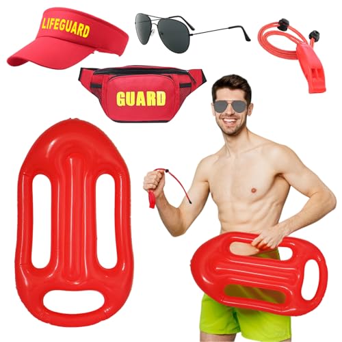 5 Stück Rettungsschwimmer Kostüme Set, Rettungsschwimmer Faschingskostüm Herren Damen mit roter Rettungshilfe, Baywatch Kostüm Zubehör für Mottoparty (Stil 1) von Matreeglam