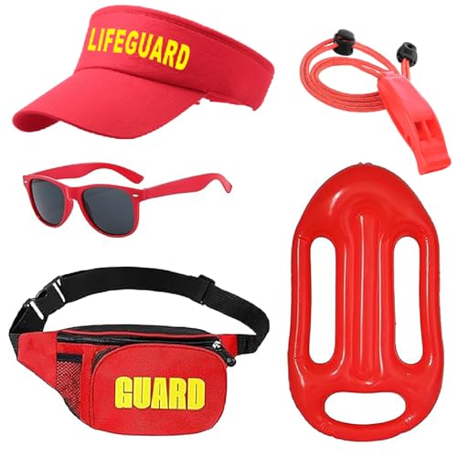 5 Stück Rettungsschwimmer Kostüme Set, Rettungsschwimmer Faschingskostüm Herren Damen mit roter Rettungshilfe, Baywatch Kostüm Zubehör für Mottoparty (Stil 2) von Matreeglam