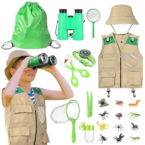 Forscherset für Kinder, Entdecker Set, Entdecker Spielzeug Sets, Weste, Hut, Fernglas, Lupenglas, für Outdoor Spielzeug Kinder ab 6, Outdoor Adventurer Explorer Set für Wandern,Camping Forscherset für Kinder, Entdecker Set, Entdecker Spielzeug Sets, Weste, Hut, Fernglas, Lupenglas, für Outdoor Spielzeug Kinder ab 6, Outdoor Adventurer Explorer Set für Wandern,Camping von Matreeglam