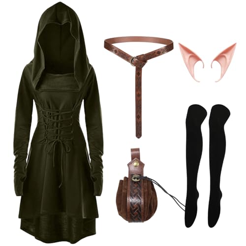 Halloween Mittelalter Kostüm Gothic Kleid Damen (grün, M) von Matreeglam