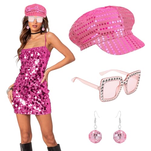 Matreeglam 3-teiliges Disco-Partyhut-Set für Damen, Abba-Paillettenhut mit Sonnenbrille, Glitzer-Zubehör, Hippie-Kostüm-Zubehör, Themenparty, Fasching, Halloween, Geburtstag, Tanz, Rosa Matreeglam 3-teiliges Disco-Partyhut-Set für Damen, Abba-Paillettenhut mit Sonnenbrille, Glitzer-Zubehör, Hippie-Kostüm-Zubehör, Themenparty, Fasching, Halloween, Geburtstag, Tanz, Rosa von Matreeglam