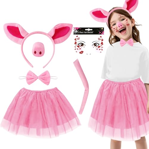 Matreeglam 5 Stück Tierkostüm Set Kinder Mädchen, Schwein Tierkostüm Tüllrock mit Stirnband, Tutu Rock für Cosplay Karneval Halloween Geburtstag (Stil 6) von Matreeglam