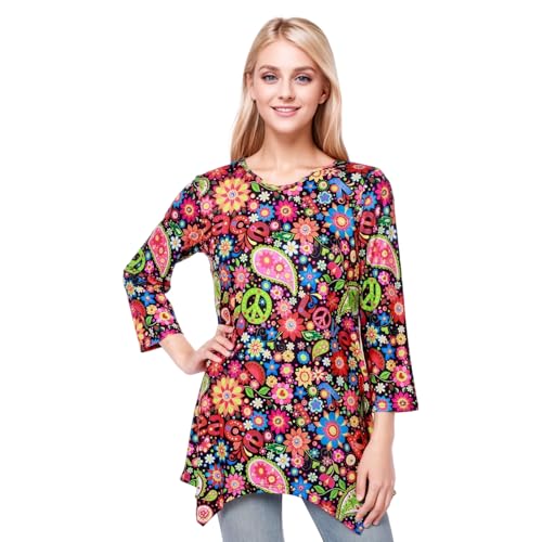 Matreeglam 60er 70er Hippie Kostüm für Damen,Hawaii Retro Kleidung Damen Sommerkleider Leicht Freizeitkleid V-Ausschnitt Tunika Kleid für Karneval Cosplay Fasching Kostüme (Style3, M) von Matreeglam