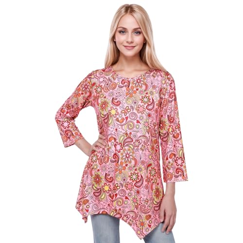 Matreeglam 60er 70er Hippie Kostüm für Damen,Hawaii Retro Kleidung Damen Sommerkleider Leicht Freizeitkleid V-Ausschnitt Tunika Kleid für Karneval Cosplay Fasching Kostüme (Style4, L) von Matreeglam