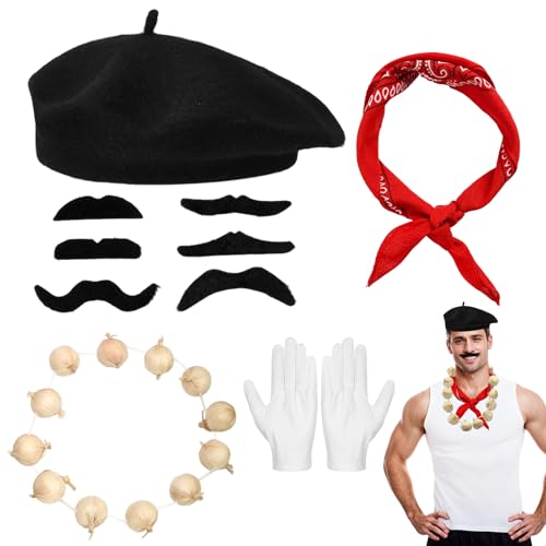 Matreeglam Französisches Kostüm für Damen und Herren, 40er-/50er-Jahre-Stil, Retro-Party-Zubehör-Set, Halloween, Cosplay, Partyzubehör, Schulverkleidungstag (Herren) von Matreeglam