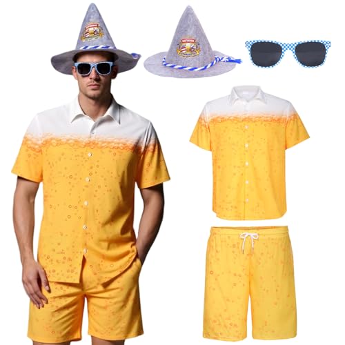 Matreeglam Oktoberfest-Kostüm für Herren, Oktoberfest-Bier-Kostüm-Set für Halloween, Verkleidungsparty und Bierfest (Gelb, XXL) von Matreeglam