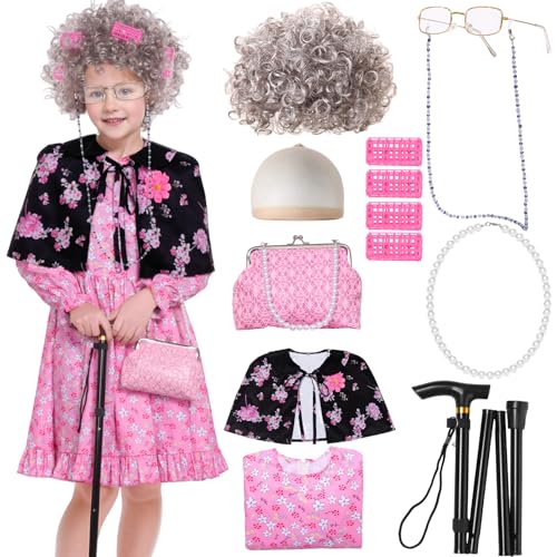 Matreeglam Old Lady Kostüm Set für Kinder Mädchen (Rosa, 100) von Matreeglam