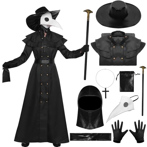 Matreeglam Pestarzt Kostüm Erwachsene, Zauberer Kapuzenumhang mit Maske, Priester Robe, Mittelalter Cosplay Kostüme für Halloween (Weiß, L) von Matreeglam